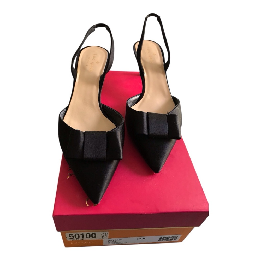 kate spade Black Pointed Toe Slingback Heels with Bow